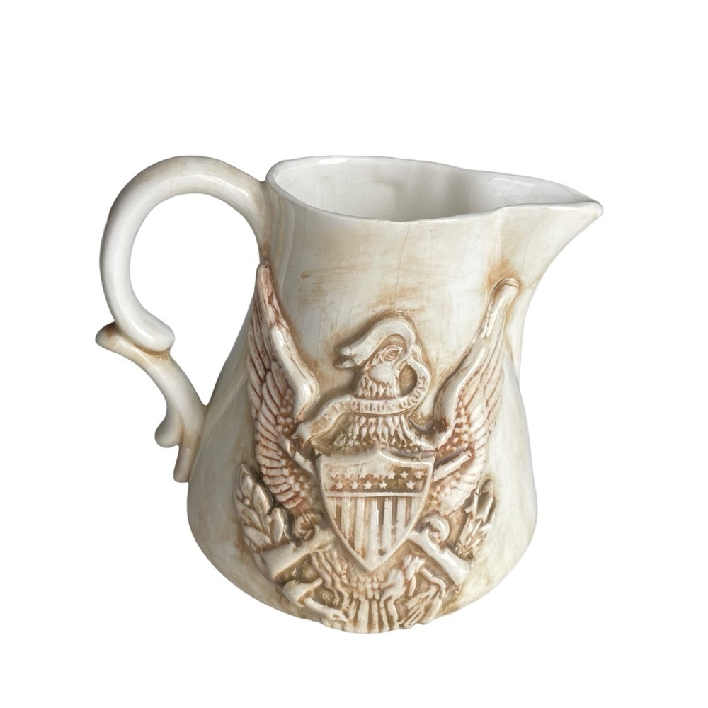 Americana Vintage Ceramic Handmade Pottery Vase Pitcher Great Seal of U.S. Rare